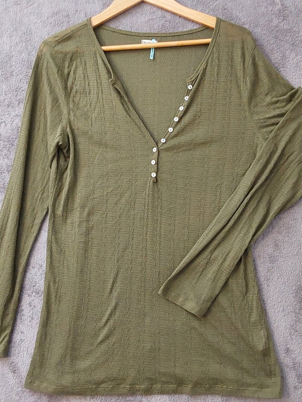 Old Navy Women’s XL Olive Green Ribbed Henley Long Sleeve Top Soft Stretch Casua